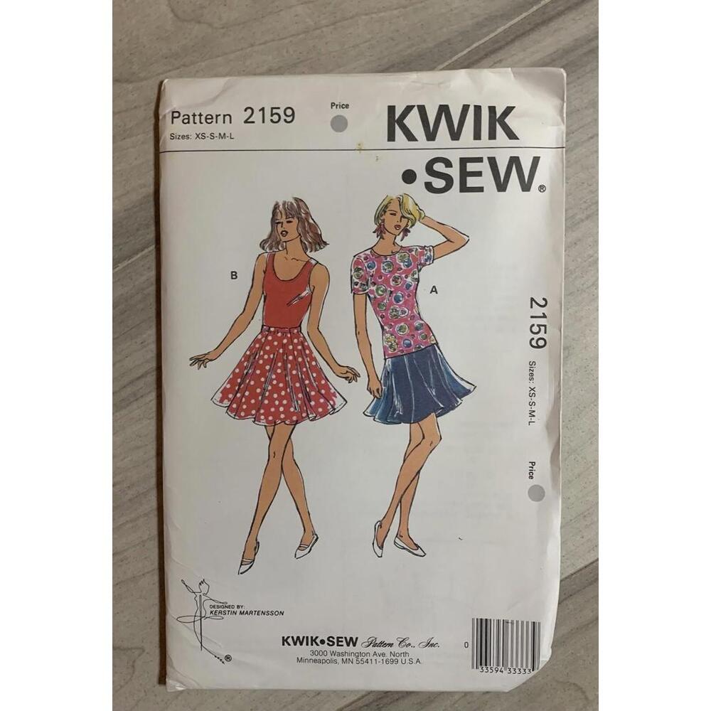 1990's Kwik Sew Misses' Top,Skirt Pattern 2159 Size XS-L UNCUT Vtg
